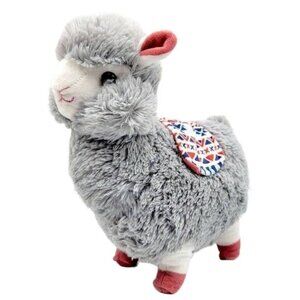 KellyToy Llama Plush Gray 13" Tall Blanket Saddle Back Pink Hooves Stand Alpaca